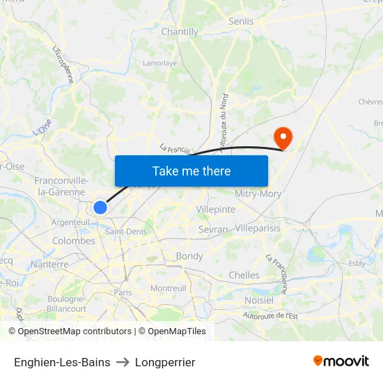 Enghien-Les-Bains to Longperrier map