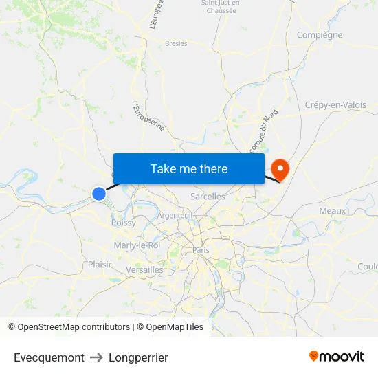 Evecquemont to Longperrier map