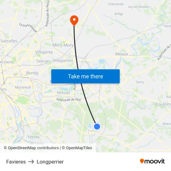 Favieres to Longperrier map