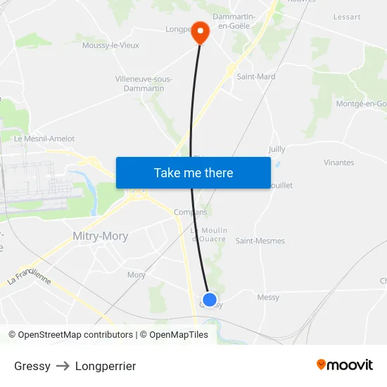 Gressy to Longperrier map