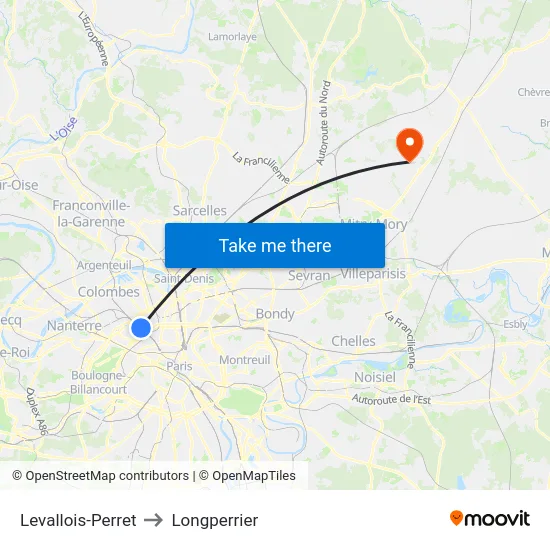 Levallois-Perret to Longperrier map