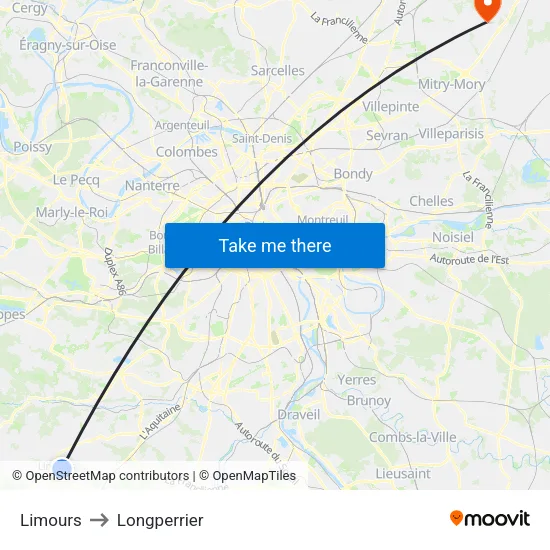 Limours to Longperrier map