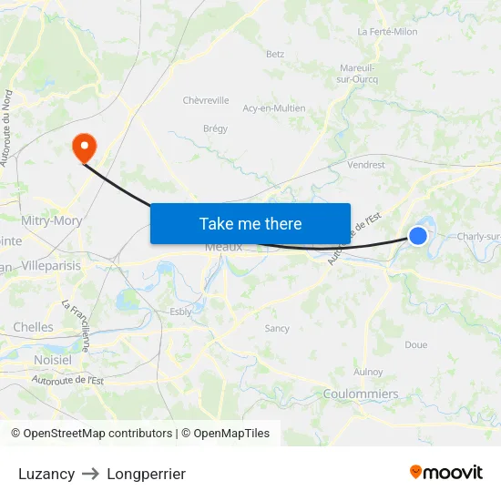Luzancy to Longperrier map
