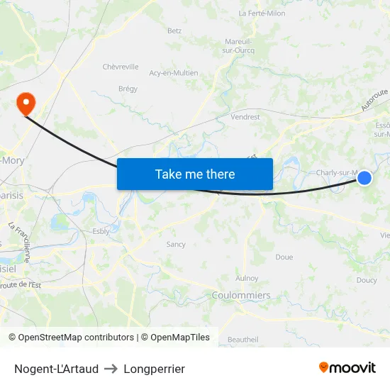 Nogent-L'Artaud to Longperrier map