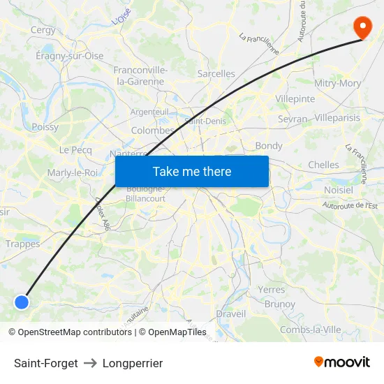 Saint-Forget to Longperrier map