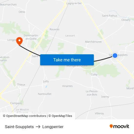 Saint-Soupplets to Longperrier map