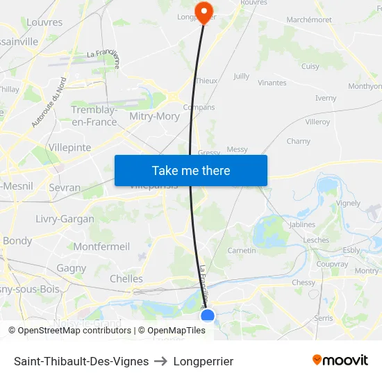 Saint-Thibault-Des-Vignes to Longperrier map
