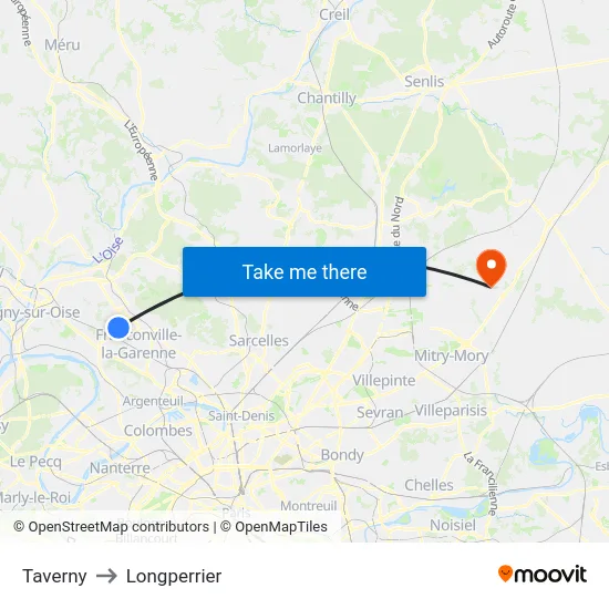 Taverny to Longperrier map