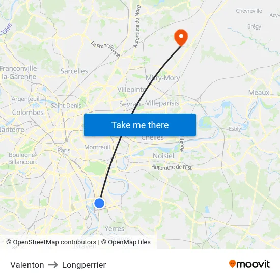 Valenton to Longperrier map