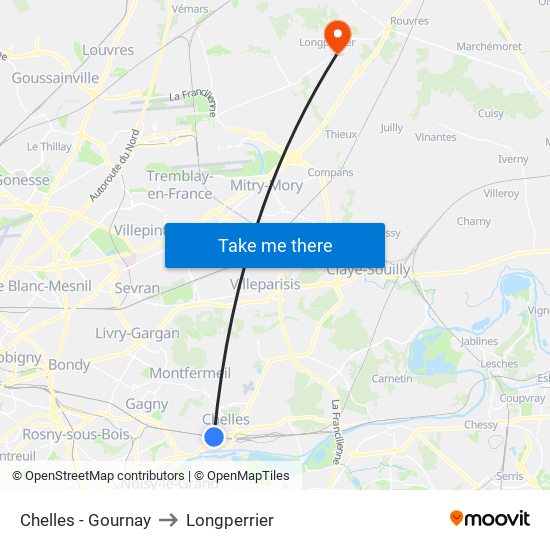 Chelles - Gournay to Longperrier map