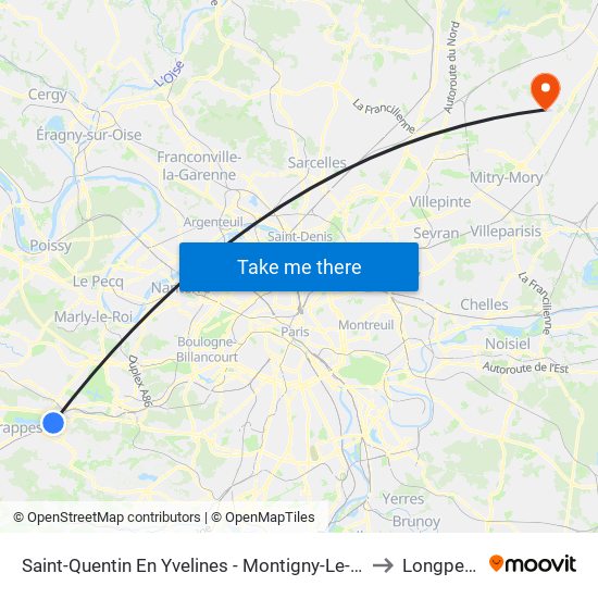 Saint-Quentin En Yvelines - Montigny-Le-Bretonneux to Longperrier map