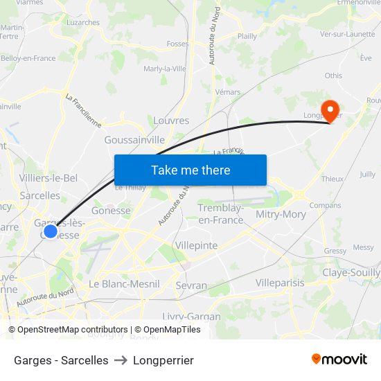 Garges - Sarcelles to Longperrier map