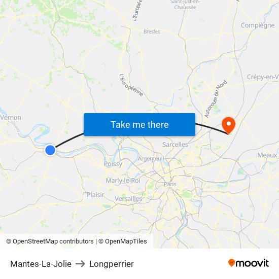 Mantes-La-Jolie to Longperrier map