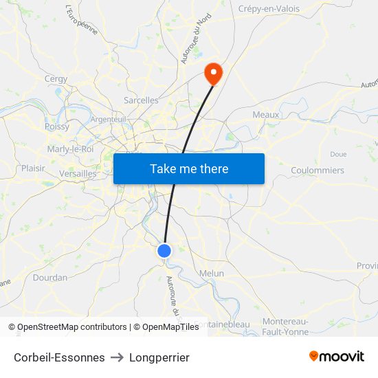 Corbeil-Essonnes to Longperrier map