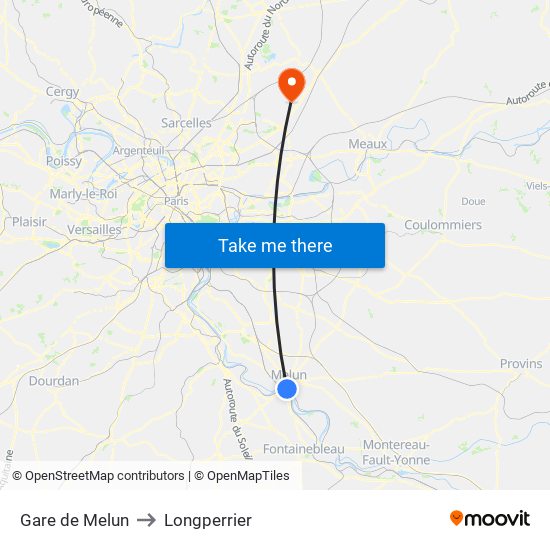 Gare de Melun to Longperrier map