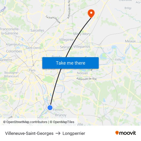 Villeneuve-Saint-Georges to Longperrier map