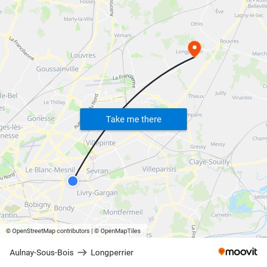 Aulnay-Sous-Bois to Longperrier map