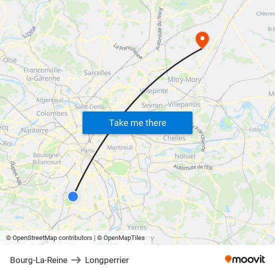 Bourg-La-Reine to Longperrier map