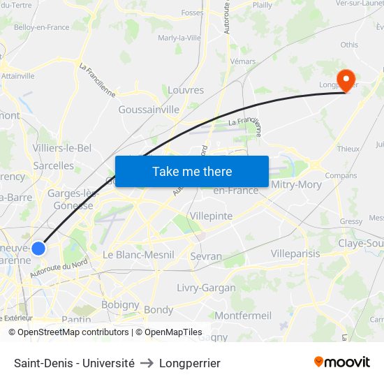 Saint-Denis - Université to Longperrier map