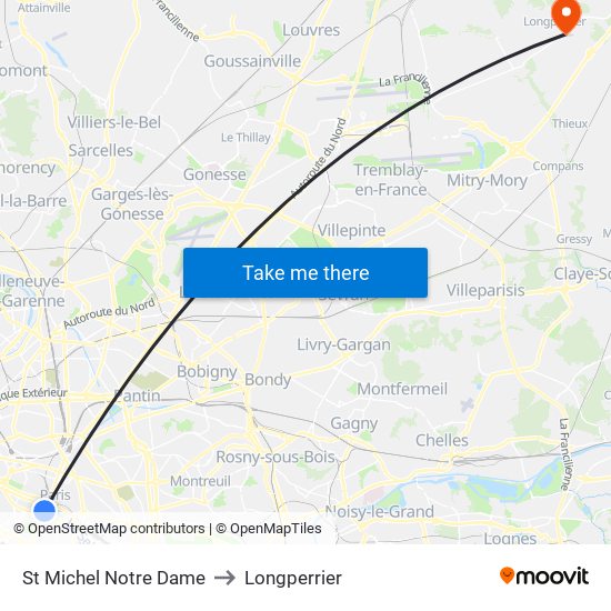 St Michel Notre Dame to Longperrier map