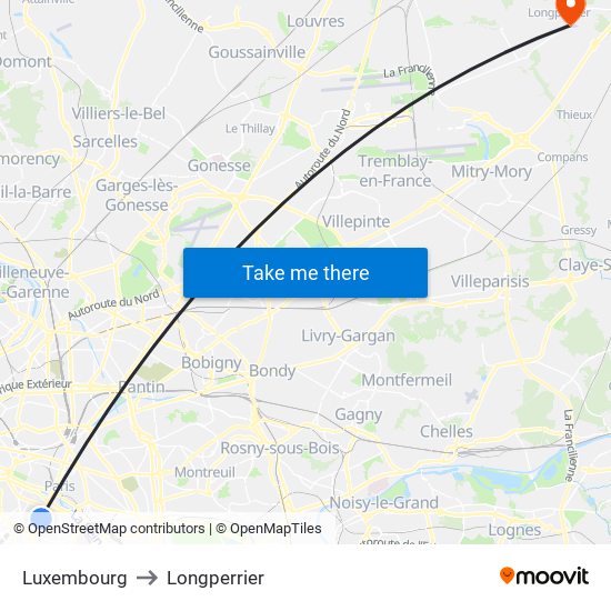 Luxembourg to Longperrier map