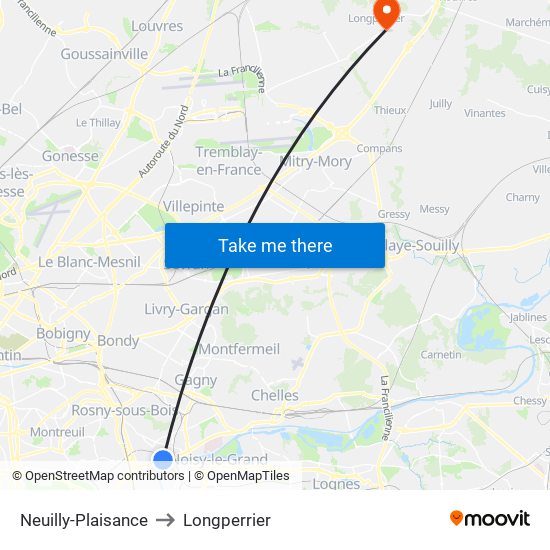 Neuilly-Plaisance to Longperrier map