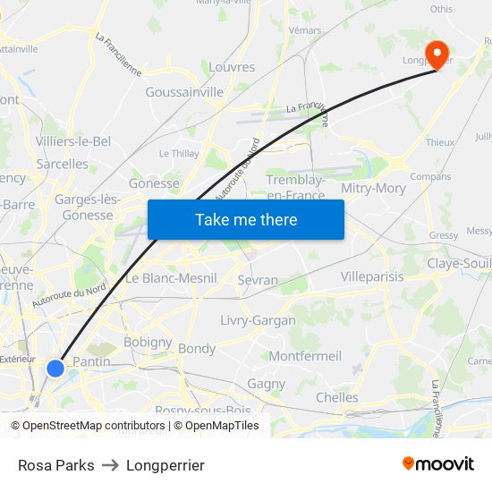 Rosa Parks to Longperrier map