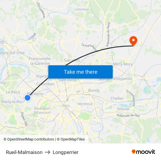 Rueil-Malmaison to Longperrier map