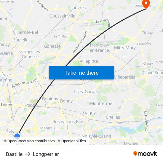 Bastille to Longperrier map