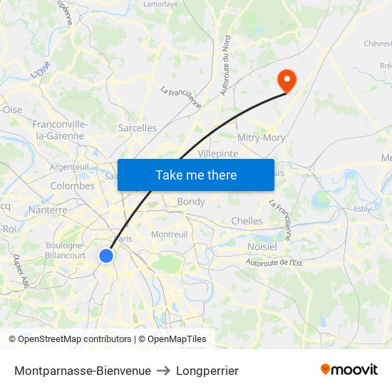 Montparnasse-Bienvenue to Longperrier map