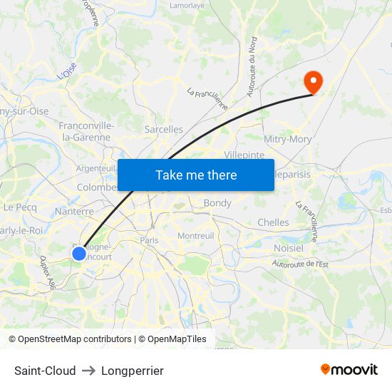 Saint-Cloud to Longperrier map