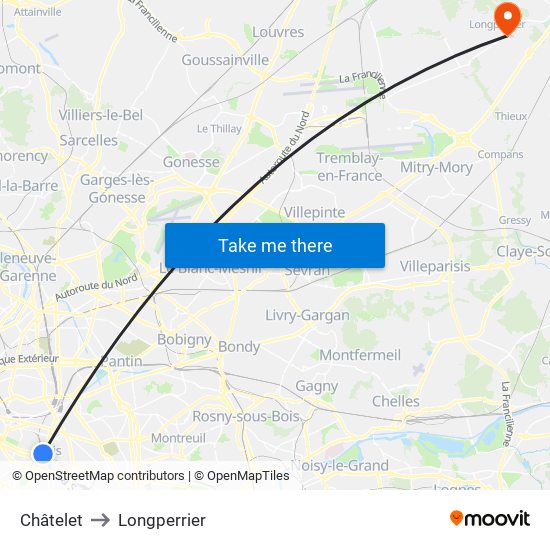 Châtelet to Longperrier map
