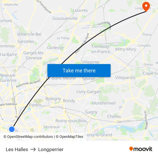 Les Halles to Longperrier map