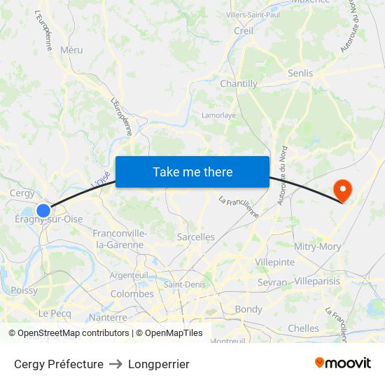 Cergy Préfecture to Longperrier map