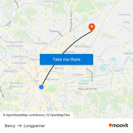 Bercy to Longperrier map
