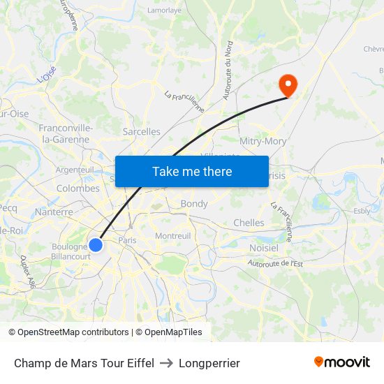Champ de Mars Tour Eiffel to Longperrier map