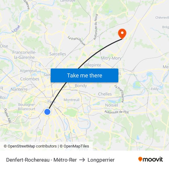 Denfert-Rochereau - Métro-Rer to Longperrier map