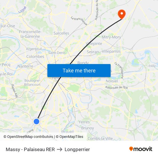 Massy - Palaiseau RER to Longperrier map