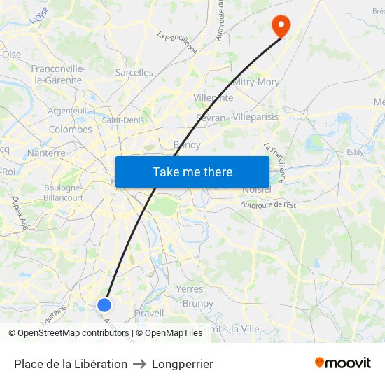 Place de la Libération to Longperrier map