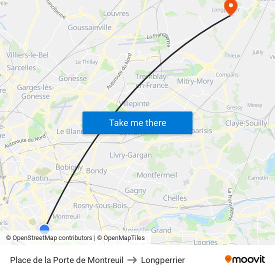 Place de la Porte de Montreuil to Longperrier map