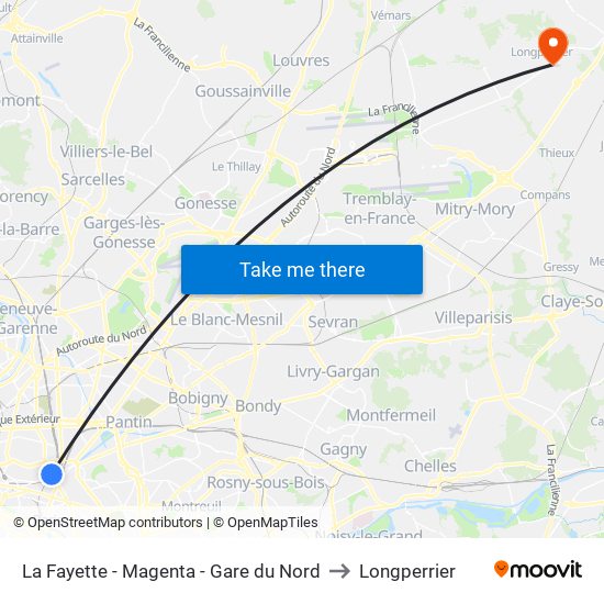 La Fayette - Magenta - Gare du Nord to Longperrier map