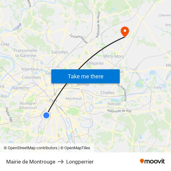 Mairie de Montrouge to Longperrier map
