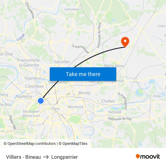 Villiers - Bineau to Longperrier map