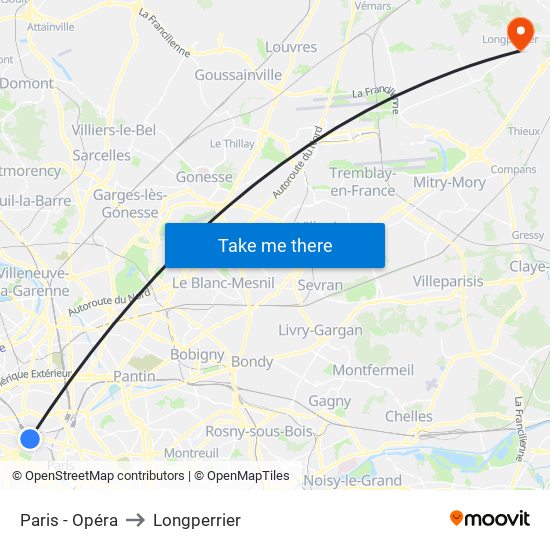 Paris - Opéra to Longperrier map