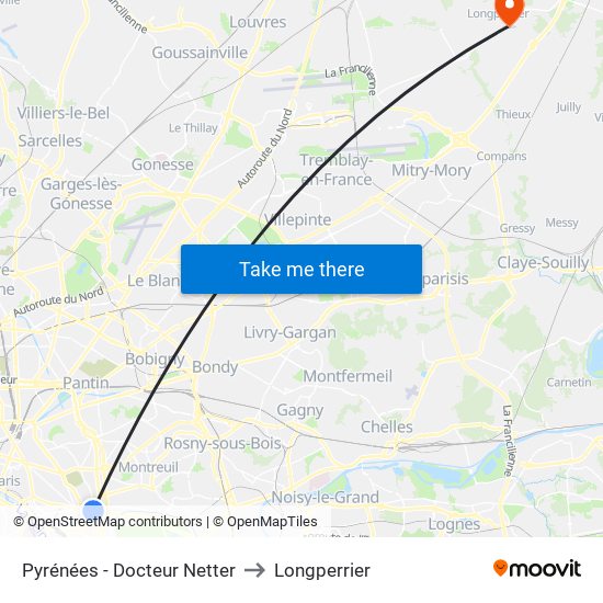Pyrénées - Docteur Netter to Longperrier map