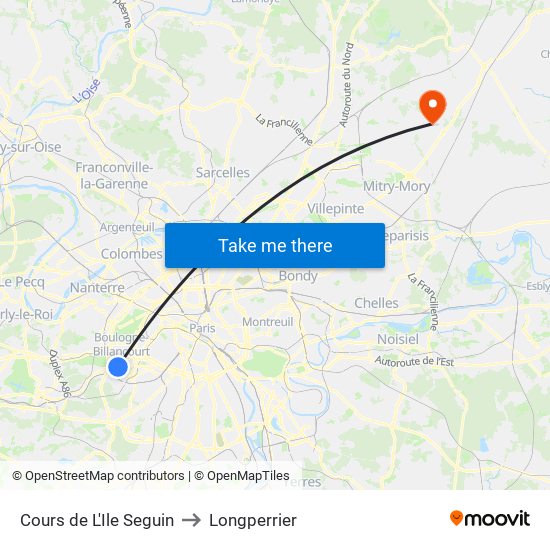 Cours de L'Ile Seguin to Longperrier map