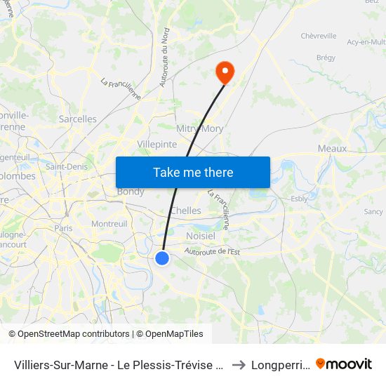 Villiers-Sur-Marne - Le Plessis-Trévise RER to Longperrier map