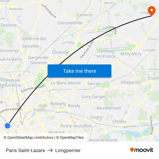 Paris Saint-Lazare to Longperrier map