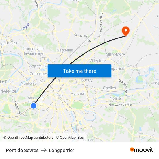Pont de Sèvres to Longperrier map