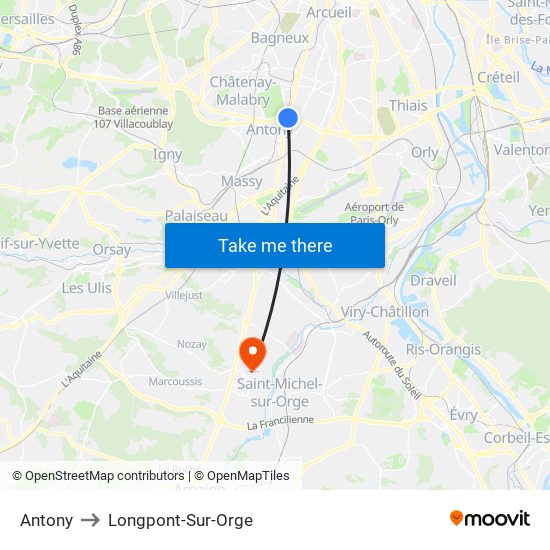 Antony to Longpont-Sur-Orge map